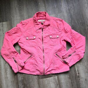 Maurices Utility Jacket Pink Womens Size Large Zip Up Pockets Sleeves  Snaps